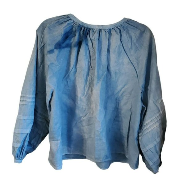 Levi's Women's Blue Chambray Tie Dye Blouse Size XL Distressed Acid Washed - Picture 2 of 5